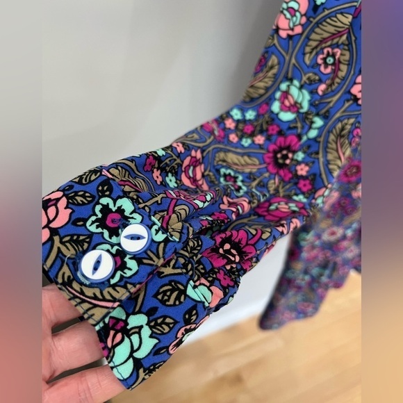 Matilda Jane Thoughts and Dreams blue & pink rayon floral long sleeve dress med - Picture 4 of 9
